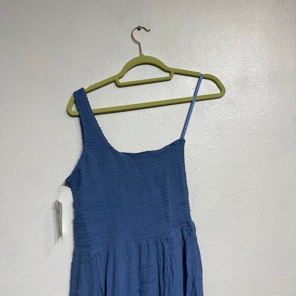 Becca Swim Mist Blue Ponza Smocked One Shoulder Dress Sz L NWT - Picture 9 of 13